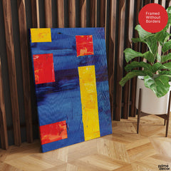 Red & Gold Abtract Art Over Blue Background | Abstract Office Artwork #00368 - Prime Décor