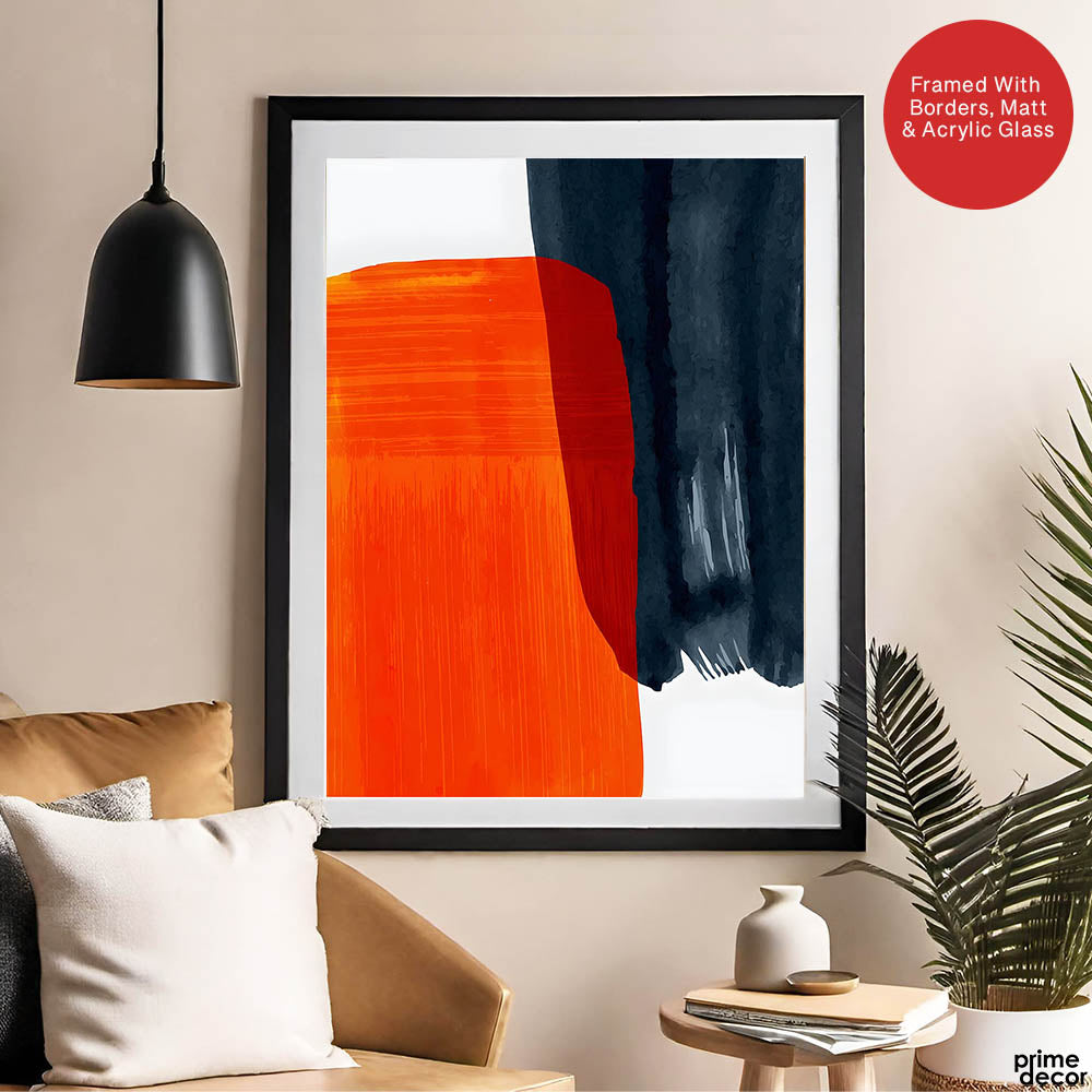 Orange & Black Abtract Art Over White Background | Abstract Office Artwork #00369 - Prime Décor