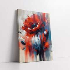 Vibrant Abstract Red Poppy Flower With Blue Accents Impasto Style (Single Panel) Digital Painting Wall Art