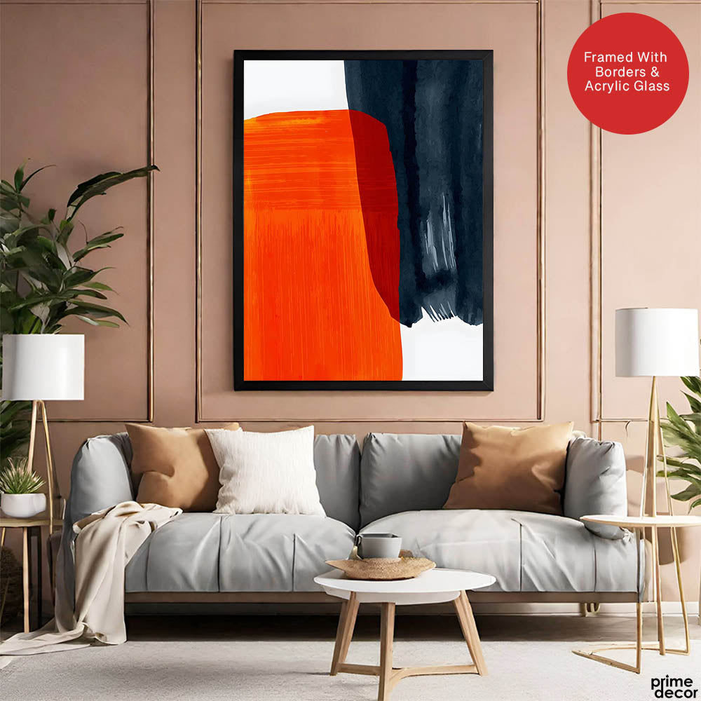Orange & Black Abtract Art Over White Background | Abstract Office Artwork #00369 - Prime Décor