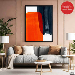 Orange & Black Abtract Art Over White Background | Abstract Office Artwork #00369 - Prime Décor