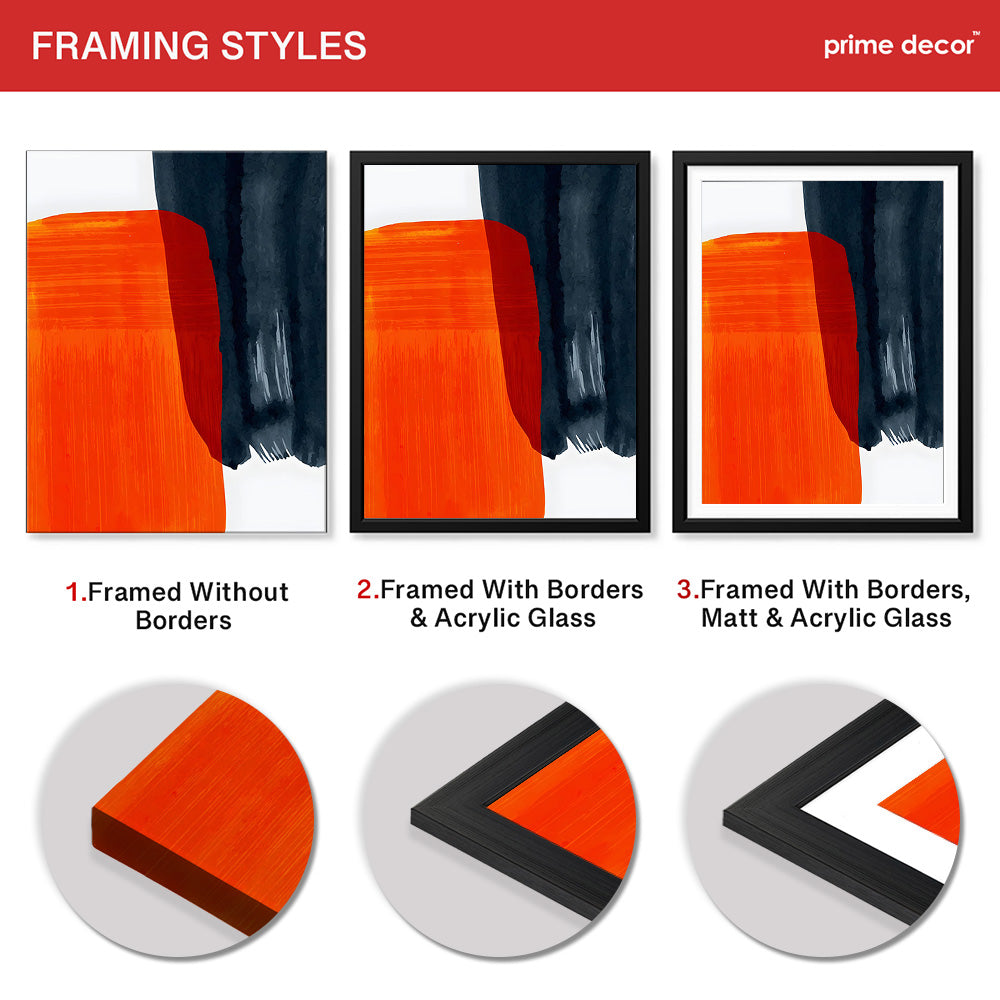 Orange & Black Abtract Art Over White Background | Abstract Office Artwork #00369 - Prime Décor