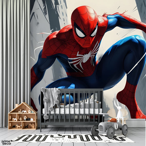 Abstract Artwork Of Spider Man Over Grey Background | Kids Wallpaper Mural