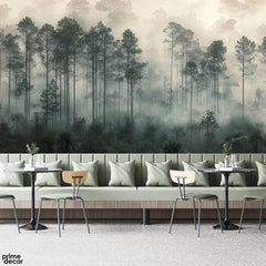 A Forest With A Tall Green Trees Artwork | Nature Wallpaper Mural