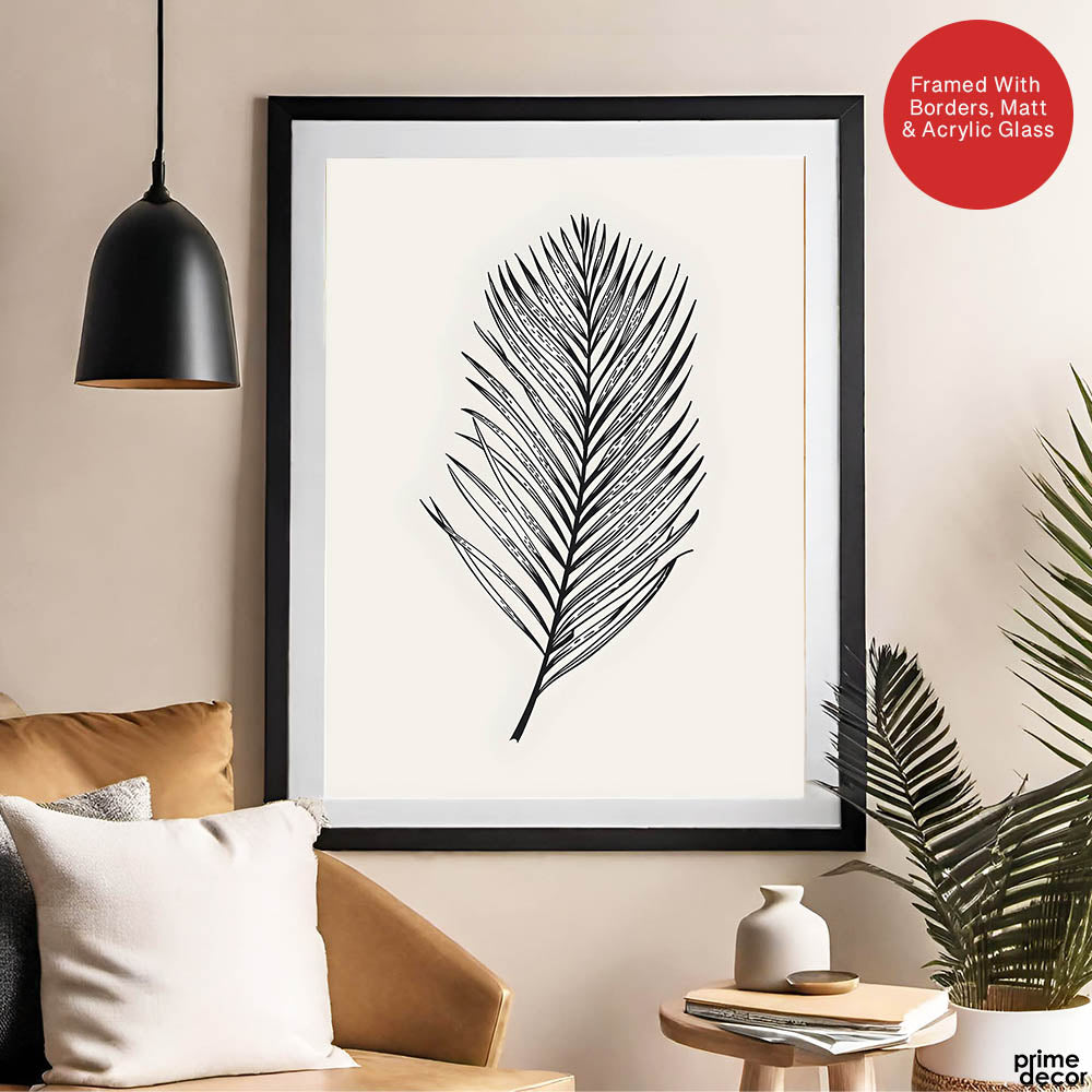 Black & White Tropical Leaves On Grey Background | Abstract Floral Artwork #0036 - Prime Décor