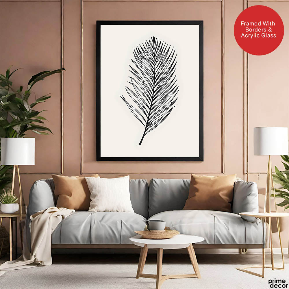 Black & White Tropical Leaves On Grey Background | Abstract Floral Artwork #0036 - Prime Décor