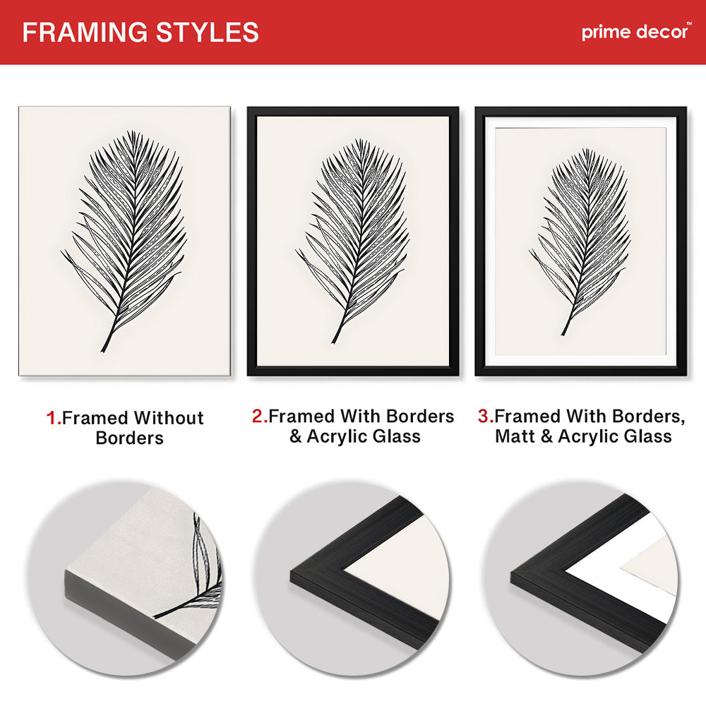 Black & White Tropical Leaves On Grey Background | Abstract Floral Artwork #0036 - Prime Décor