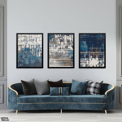 Navy & Slate Blue Distressed Abstract (3 Panel) Coastal Style Wall Art