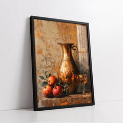 Vintage Still Life With Copper Pitcher & Red Apples Impasto Style (Single Panel) Digital Painting Wall Art