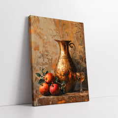 Vintage Still Life With Copper Pitcher & Red Apples Impasto Style (Single Panel) Digital Painting Wall Art