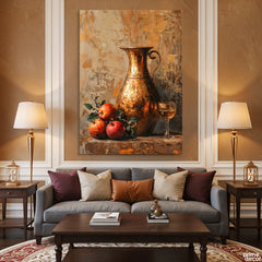 Vintage Still Life With Copper Pitcher & Red Apples Impasto Style (Single Panel) Digital Painting Wall Art