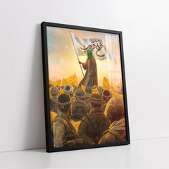 Islamic Leader With White Fatah Qareeb Flag (Single Panel) Digital Painting Wall Art