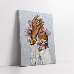 Elegant Female Hands With Jewelry And Pink Flowers Impasto Style (Single Panel) Digital Painting Wall Art
