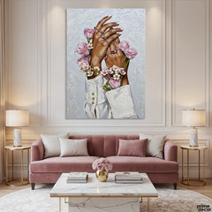 Elegant Female Hands With Jewelry And Pink Flowers Impasto Style (Single Panel) Digital Painting Wall Art