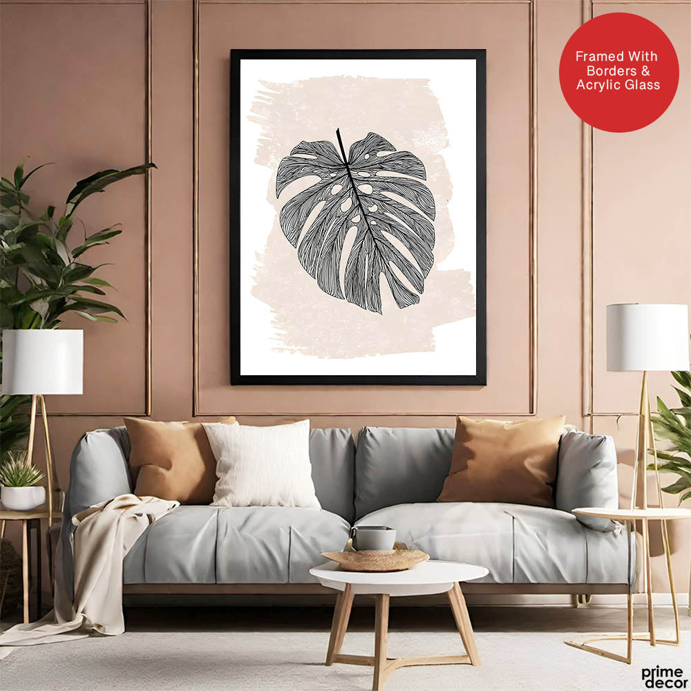 Black Floral Art With Beige Color Over White Background | Abstract Floral Artwork #00375 - Prime Décor