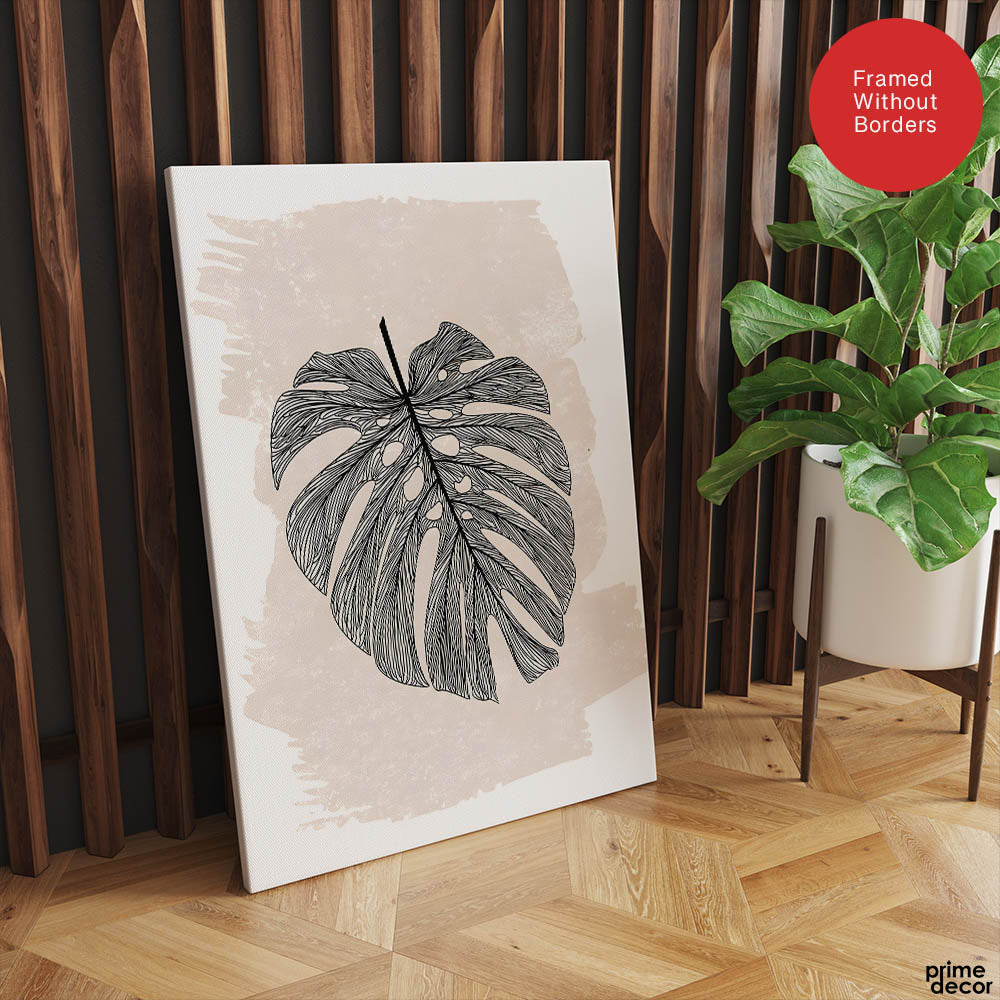 Black Floral Art With Beige Color Over White Background | Abstract Floral Artwork #00375 - Prime Décor