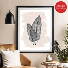 Black Floral Art With Beige Color Over White Background | Abstract Floral Artwork #00376 - Prime Décor