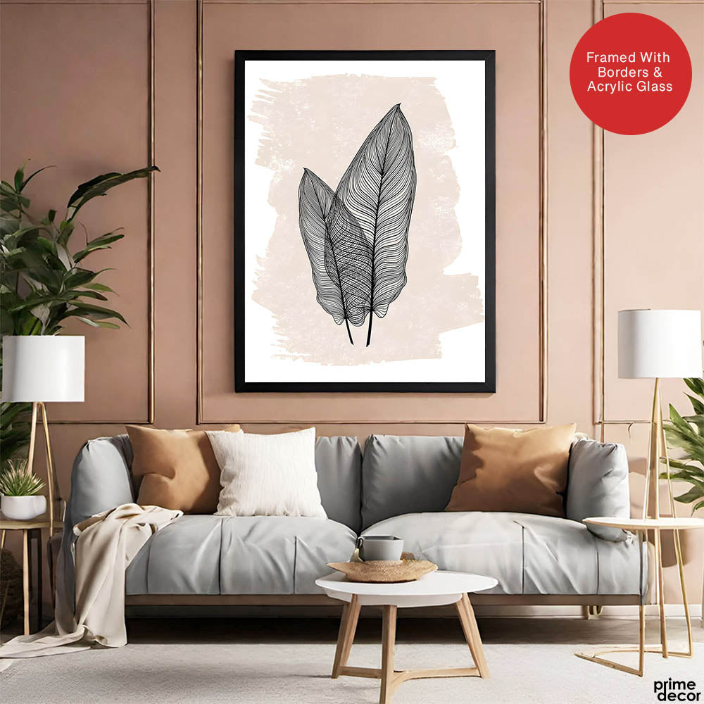 Black Floral Art With Beige Color Over White Background | Abstract Floral Artwork #00376 - Prime Décor