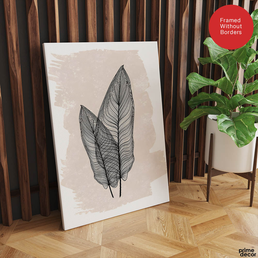 Black Floral Art With Beige Color Over White Background | Abstract Floral Artwork #00376 - Prime Décor