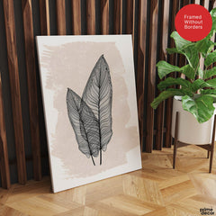 Black Floral Art With Beige Color Over White Background | Abstract Floral Artwork #00376 - Prime Décor
