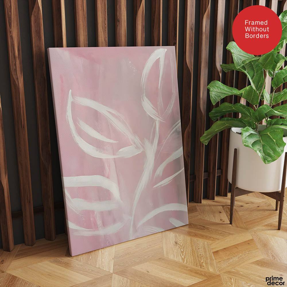 White Floral Art Over Beige Background | Abstract Floral Artwork #00377 - Prime Décor
