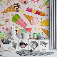 Abstract Design Of Colorful Ice Creams | Cafe Wallpaper Mural
