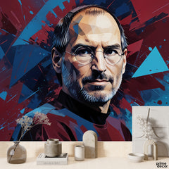 Steve Jobs Abstract Artwork With Blue & Red Background | Office Wallpaper Mural