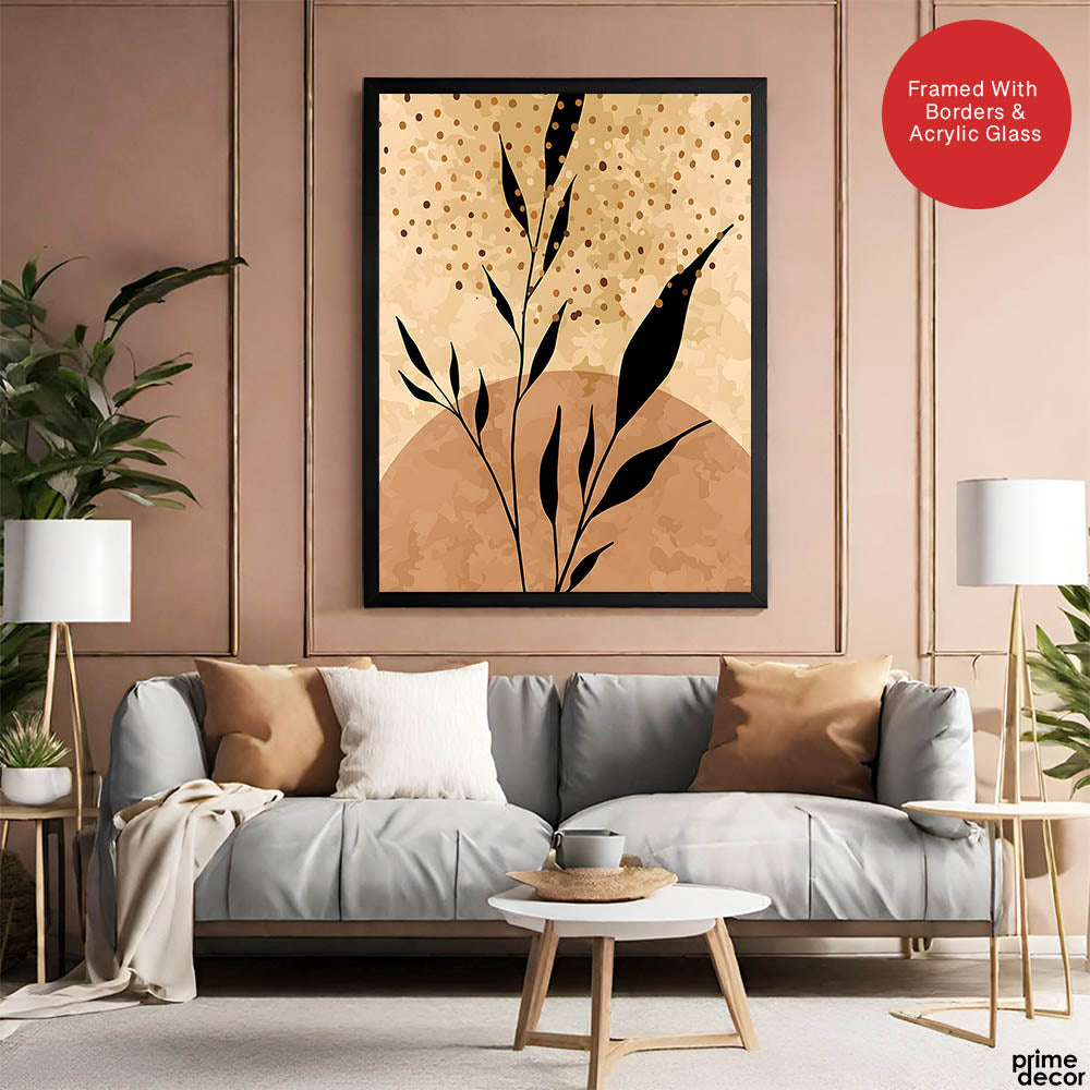 Black Tropical Leaves On Brown & Beige Background | Abstract Floral Artwork #0037 - Prime Décor