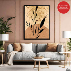 Black Tropical Leaves On Brown & Beige Background | Abstract Floral Artwork #0037 - Prime Décor