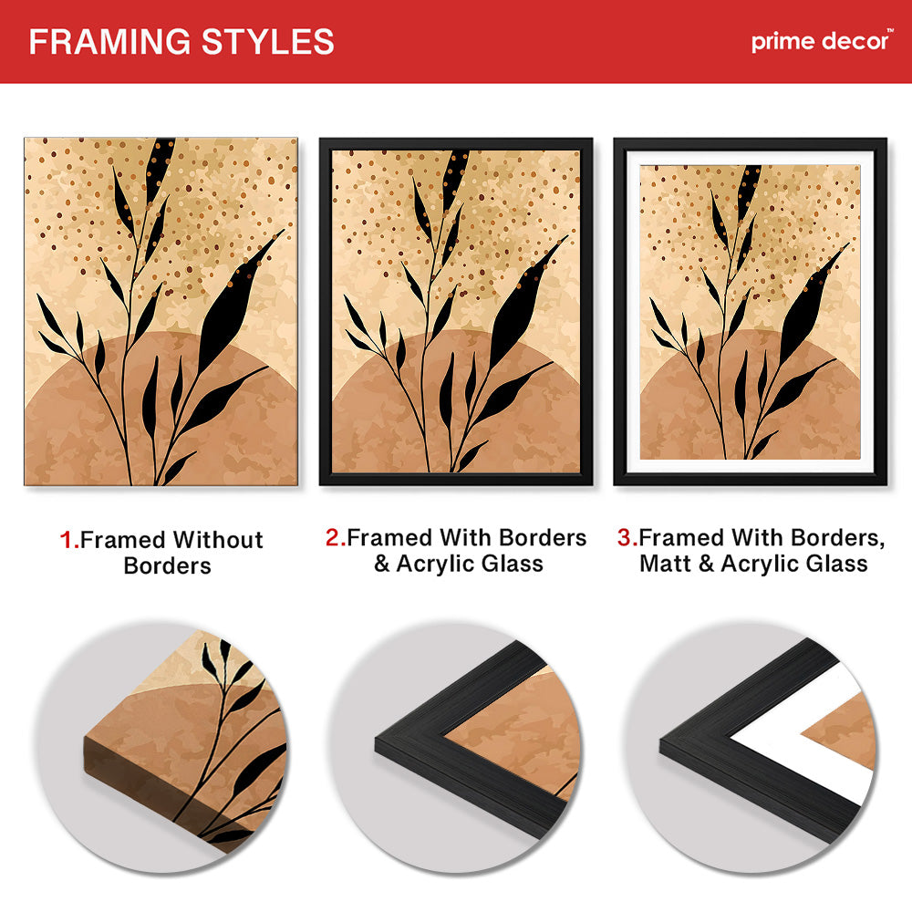 Black Tropical Leaves On Brown & Beige Background | Abstract Floral Artwork #0037 - Prime Décor