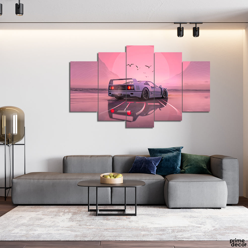 Retrowave Ferrari F40 Forza Styled (5 Panel) Cars Wall Art - Prime Décor