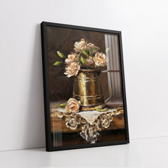 Still Life Peonies in Golden Brass Pitcher Impressionist Style (Single Panel) Digital Painting Wall Art