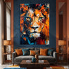 Majestic Lion Portrait with Vibrant Orange & Blue Brushstrokes (Single Panel) Digital Painting Wall Art