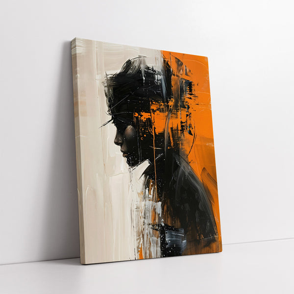 Abstract Silhouette Black & Orange with Bold Textured Brushstrokes (Single Panel) Digital Painting Wall Art