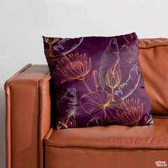 Linear Floral Artwork Over Purple Background | Floral Cushion #385