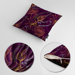 Linear Floral Artwork Over Purple Background | Floral Cushion #385