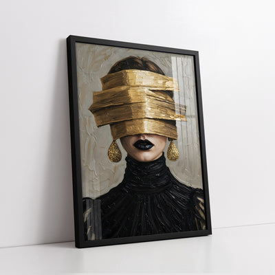Glamour Noir Blindfold With Gold Texture Knife Work (Single Panel) Digital Painting Wall Art (Copy)
