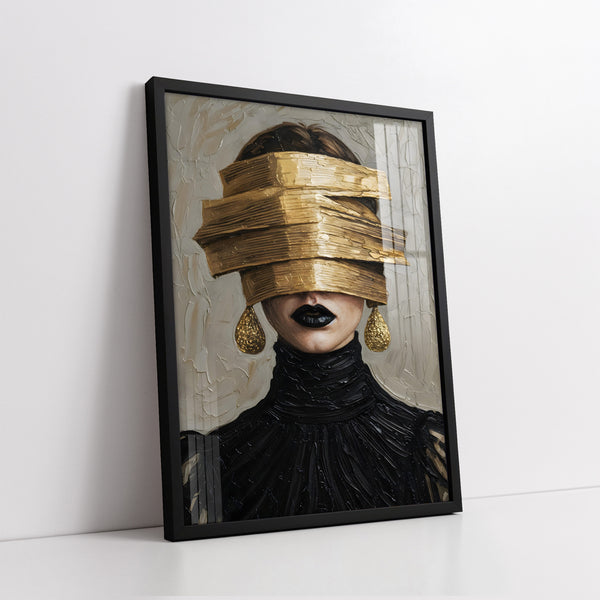 Glamour Noir Blindfold With Gold Texture Knife Work (Single Panel) Digital Painting Wall Art (Copy)
