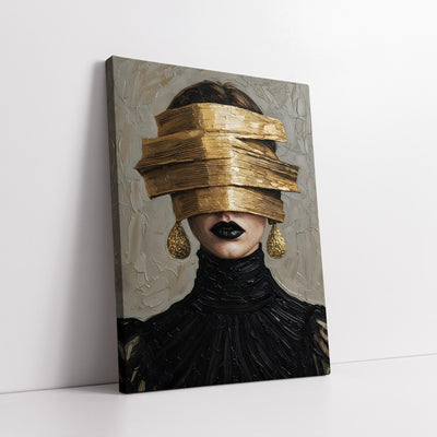 Glamour Noir Blindfold With Gold Texture Knife Work (Single Panel) Digital Painting Wall Art (Copy)