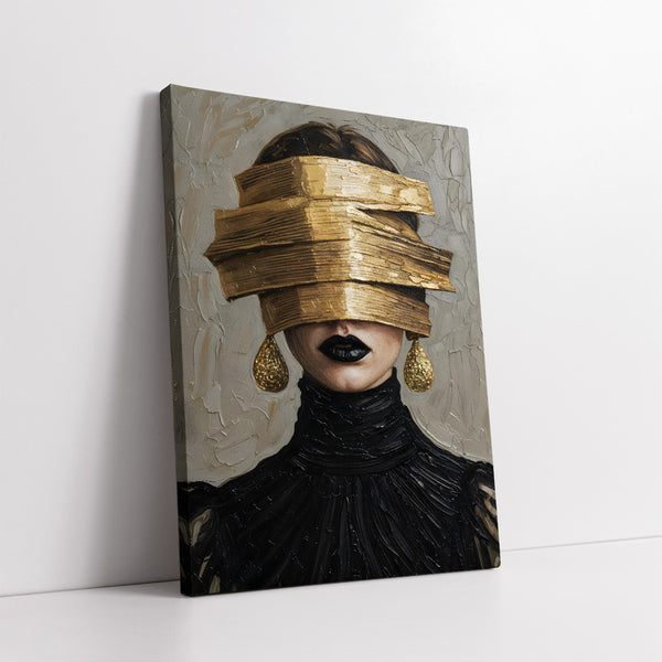 Glamour Noir Blindfold With Gold Texture Knife Work (Single Panel) Digital Painting Wall Art (Copy)