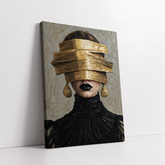 Glamour Noir Blindfold With Gold Texture Knife Work (Single Panel) Digital Painting Wall Art