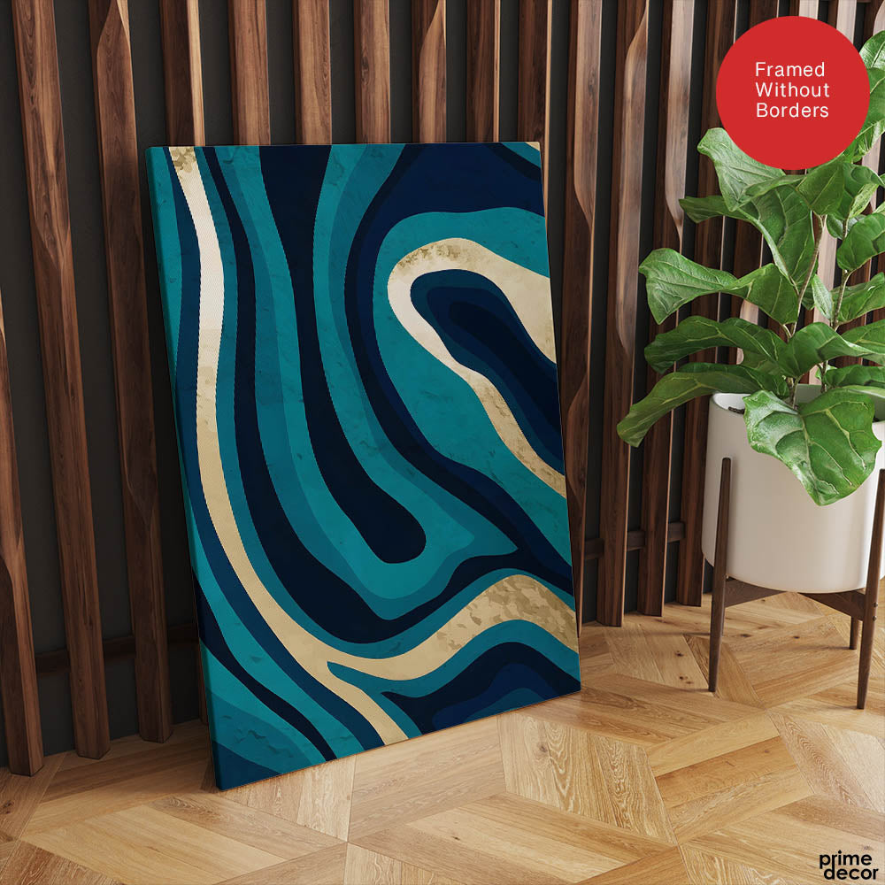 Blue & Gold Abstract Art Over Green Background | Abstract Office Artwork #00389 - Prime Décor