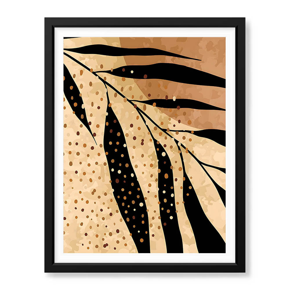 Black Tropical Leaves On Brown & Beige Background | Abstract Floral Artwork #0038 - Prime Décor