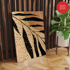 Black Tropical Leaves On Brown & Beige Background | Abstract Floral Artwork #0038 - Prime Décor