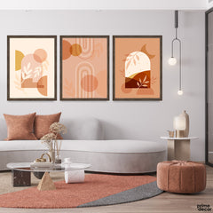 Abstract Orange & White Boho Art Collection Design (3 Panel) Abstract Wall Art