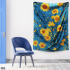 Beautiful Sunflowers Over Blue Background  | Floral Tapestry