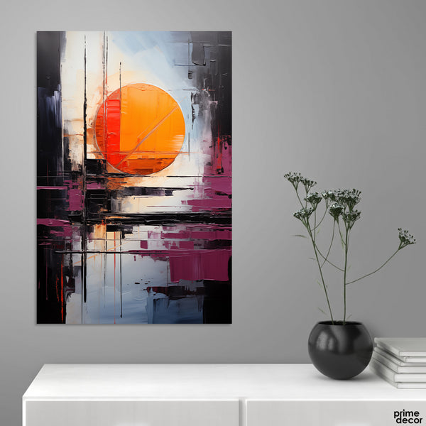 Orange Sun Over The Abstract Colorful Background (Single Panel) Abstract Wall Art