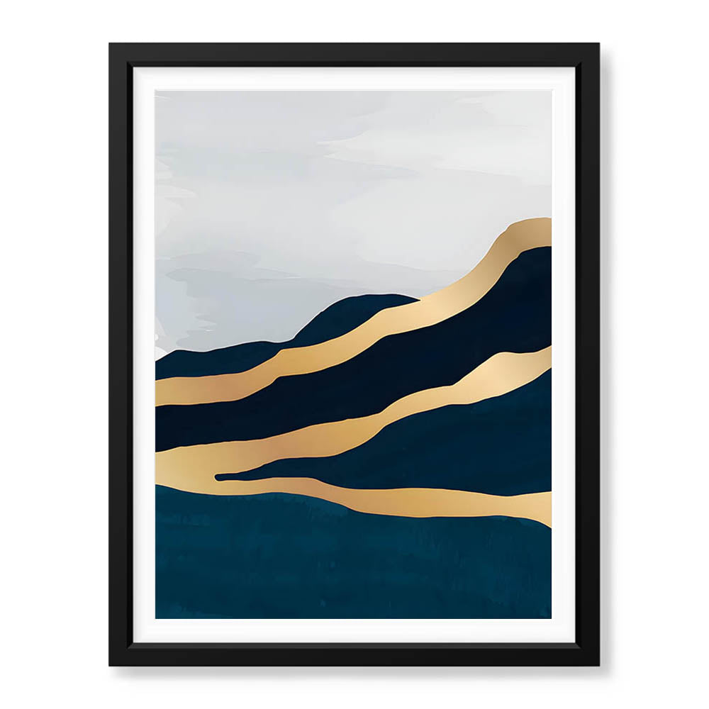 Blue & Gold Abstract Art Over Grey Background | Abstract Office Artwork #00390 - Prime Décor