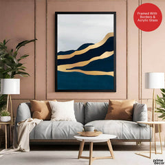 Blue & Gold Abstract Art Over Grey Background | Abstract Office Artwork #00390 - Prime Décor