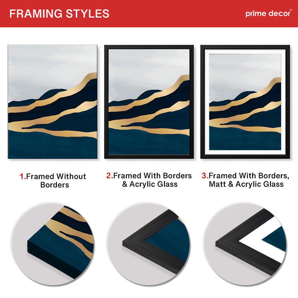 Blue & Gold Abstract Art Over Grey Background | Abstract Office Artwork #00390 - Prime Décor